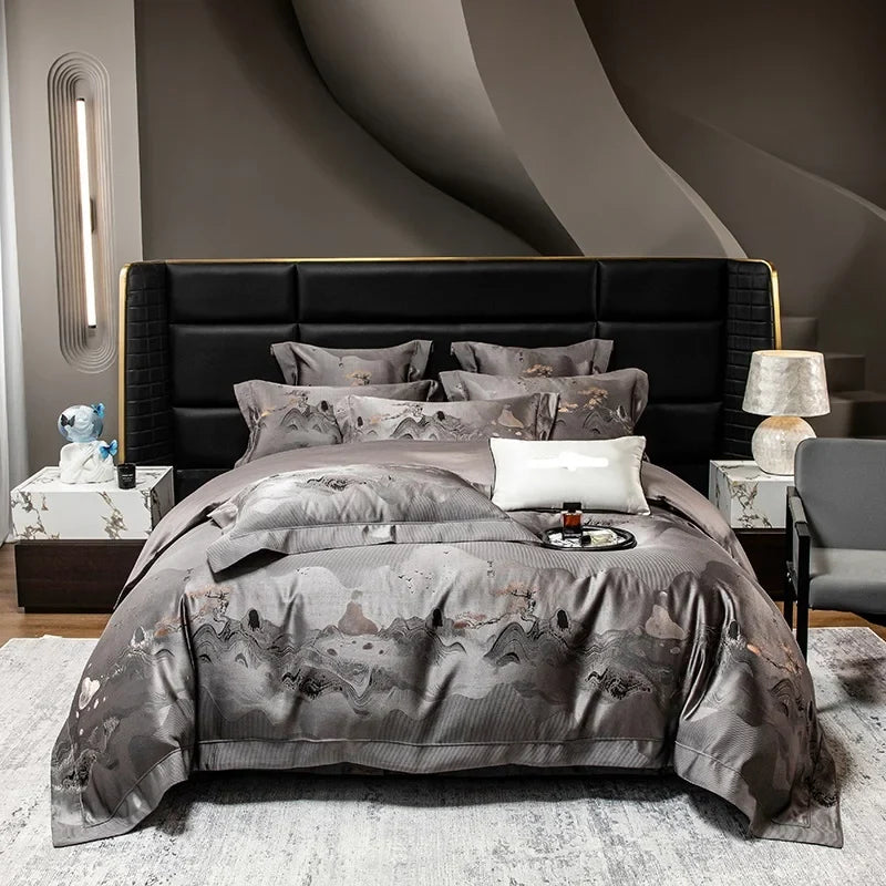 Black Gold Jacquard Egyptian Cotton Bedding Set