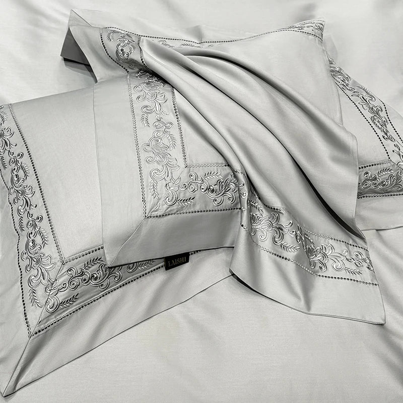 600TC Egyptian Cotton Bedding Set, Luxury Embroidery Duvet Cover with Pillowcases, Flat/Fitted Bed Sheet for Home Hotel, 4Pcs