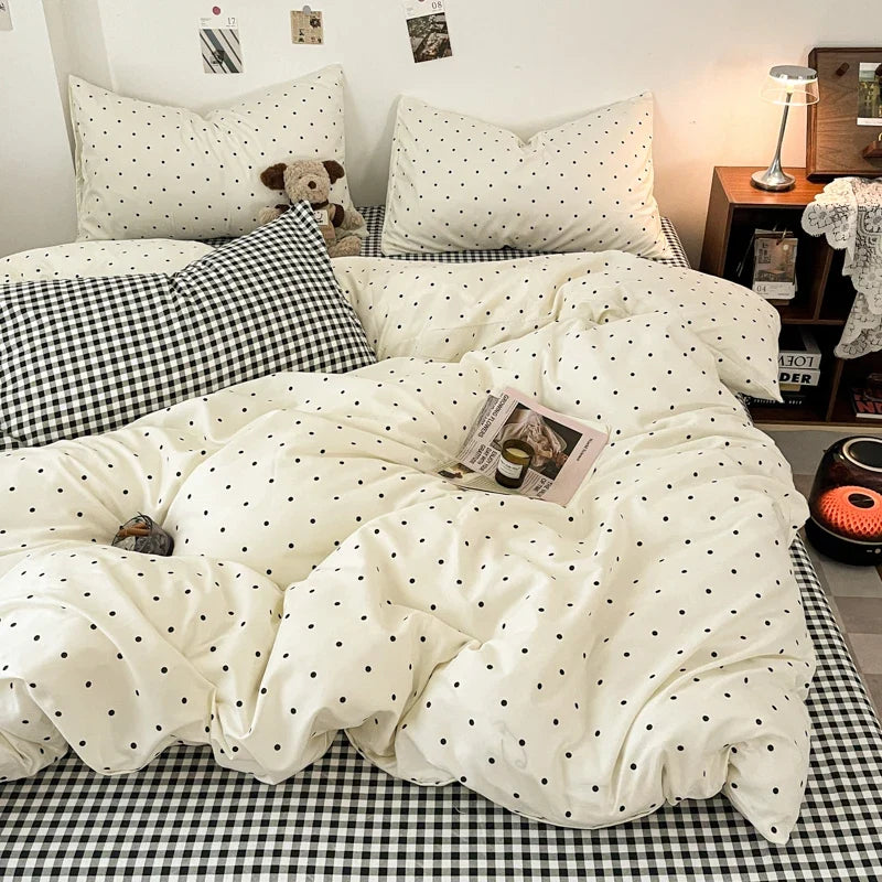 Vintage Double Sided Red Plaid Bedding Set