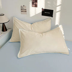 3 Pcs Simple Solid Color Quilt Cover Set with Pillowcases Stitching Design King Queen Size Bedding Set