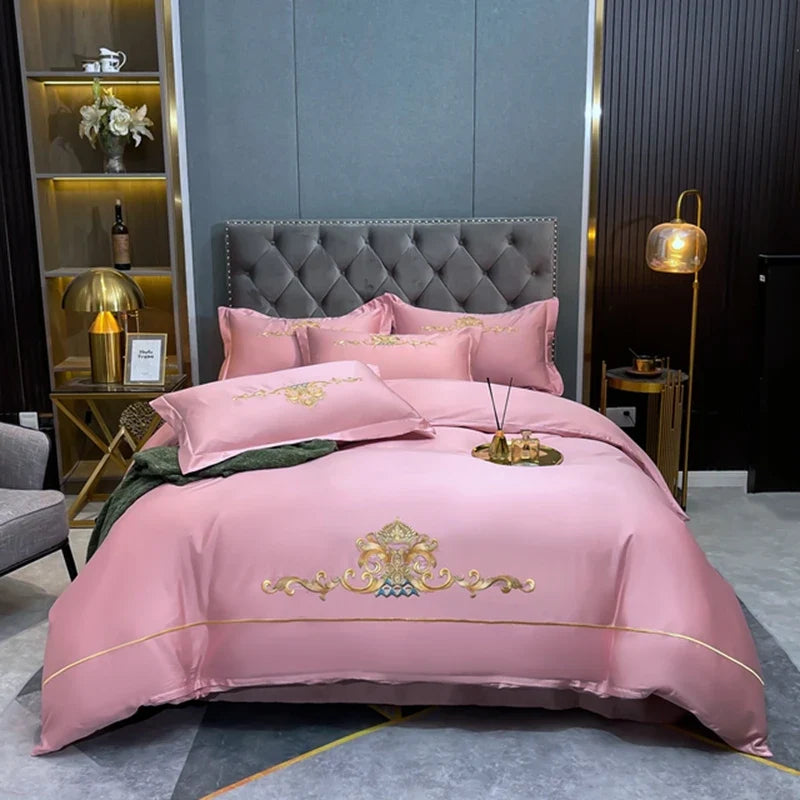 100% Cotton Golden Crown Embroidery Luxury Bedding Set