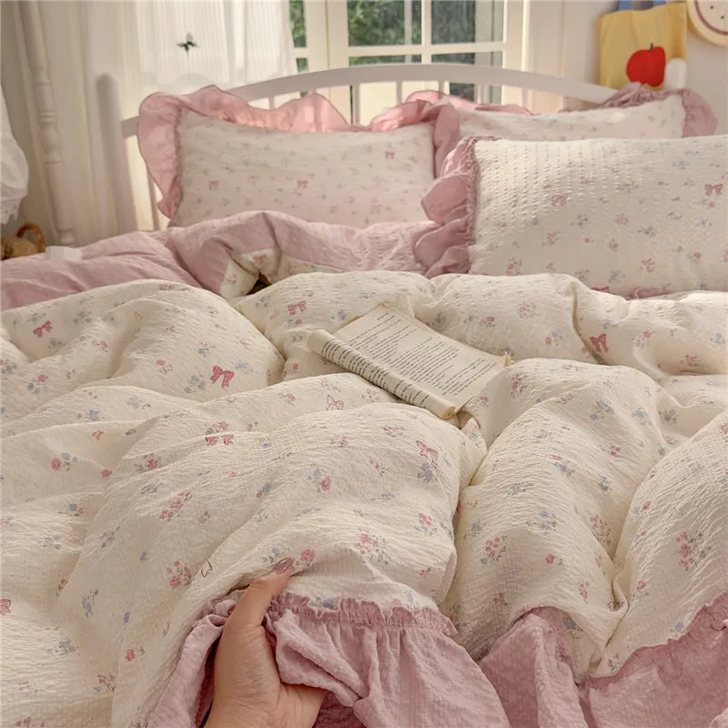 3/4Pcs Korean Princess Style Ruffles Bedding Set