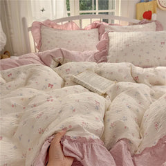 3/4Pcs Korean Princess Style Ruffles Bedding Set