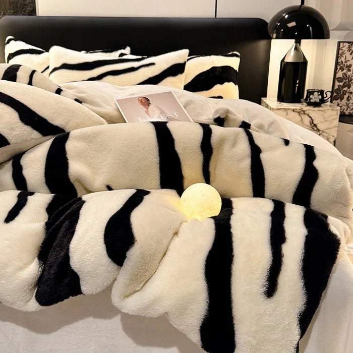 Winter Thick Warm Imitation Rabbit Fur Bedding Set