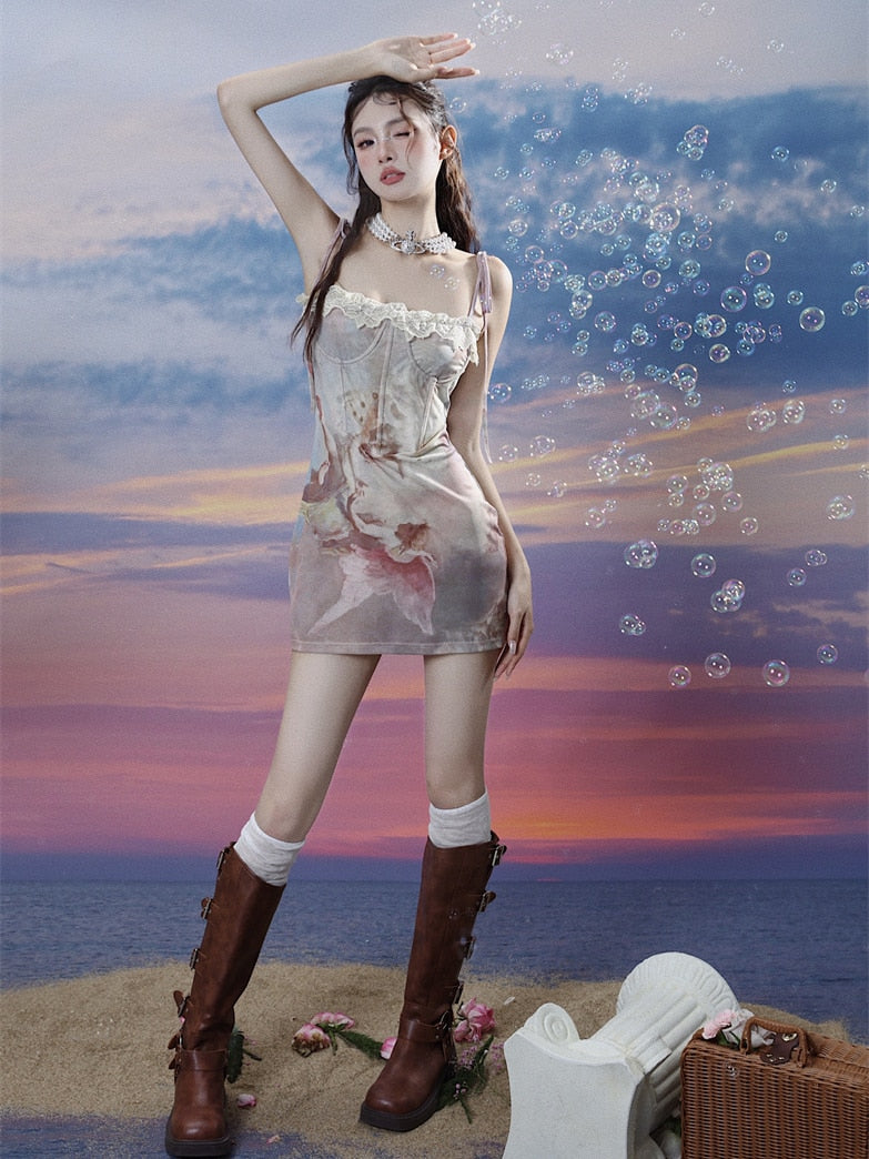 Minivestido renacentista Angelcore en el cielo