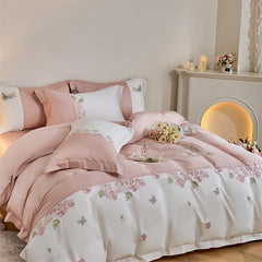 Flowers Butterfly Embroidery Luxury Bedding Set