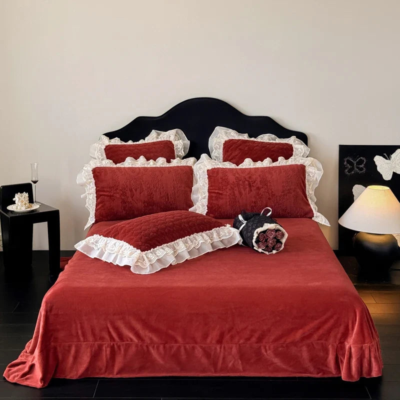 4Pcs French Princess Style Carved Velvet Warm Winter Bedding Set