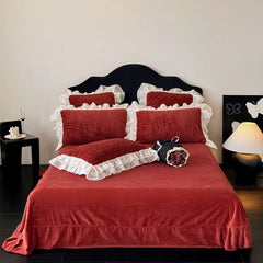 4Pcs French Princess Style Carved Velvet Warm Winter Bedding Set