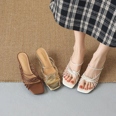 leather sheepskin retro woven comfortable and breathable high Heels