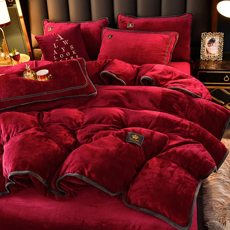 Winter Thicken Warm Velvet Duvet Cover Set Flannel Bedding Set