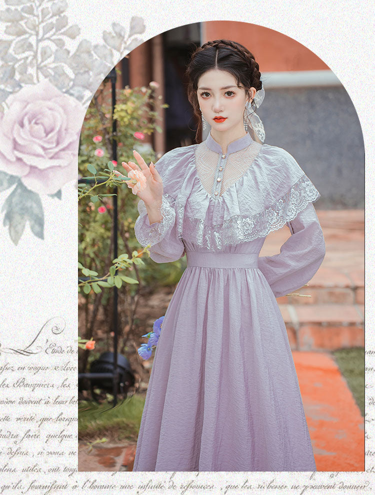 Vestido vintage eduardiano de ninfa lila