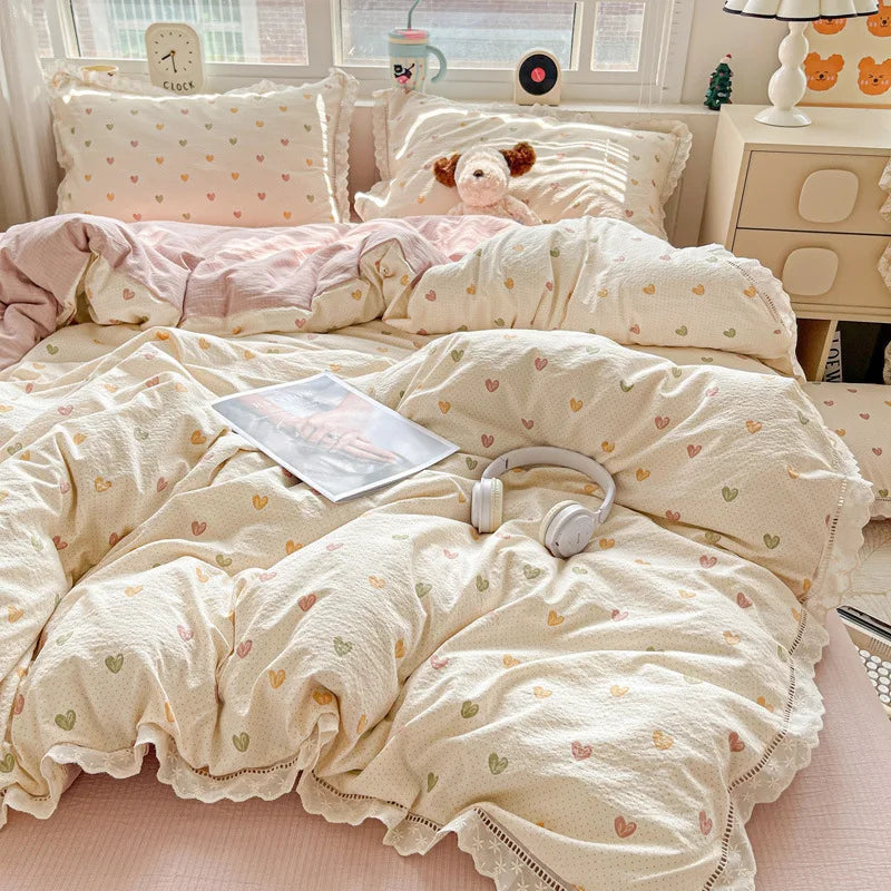 Korean Double-layer Gauze Lace Ruffle Bedding Set