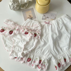 2-Piece Strawberry Embroidered Cottagecore Undergarments Set