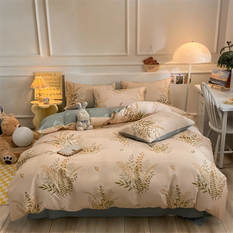 Spring 100% Cotton Duvet Cover Set Fashion Floral Printed Queen Bedding Set