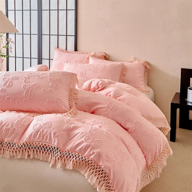 4Pcs Bow Large Tassel Style Bedding Set