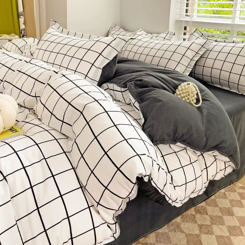 Ins Nordic Duvet Cover Set 2024 Summer Twin Queen Size Kids Adult Flat Sheet Pillowcase No Filler Fashion Bed Linens