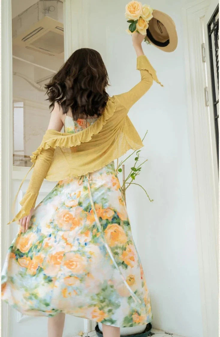Summer Garden 2-Piece Floral Print Cottagecore Dress Set