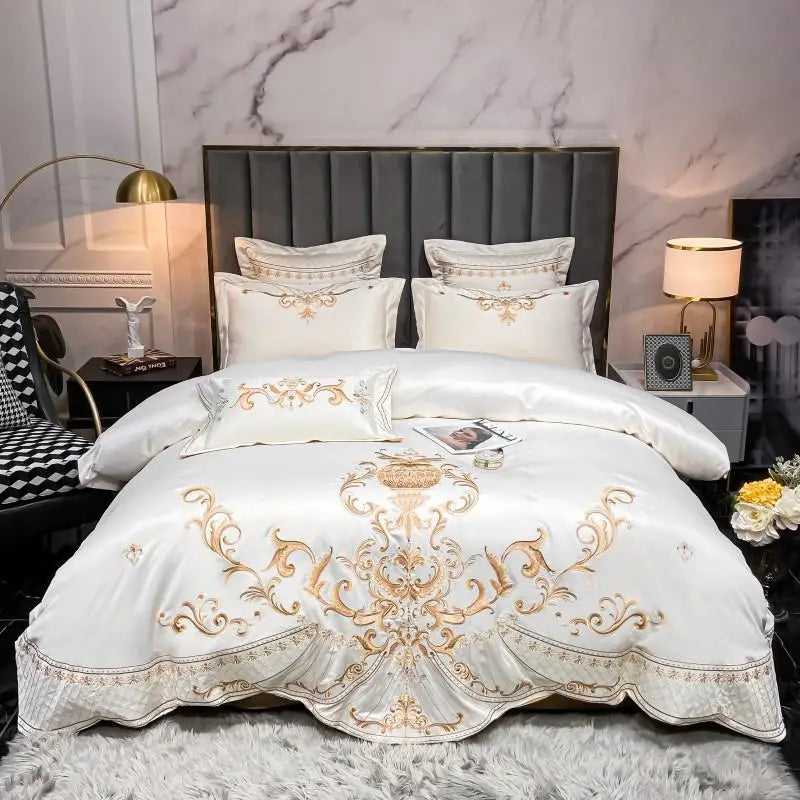 Chic Embroidery Satin Cotton Bedding Set