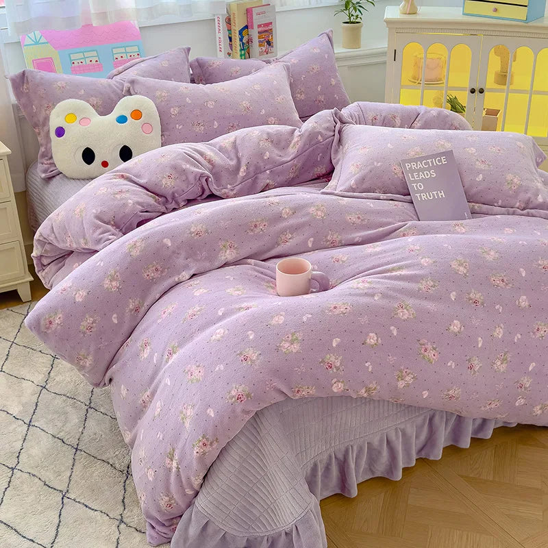 Winter Velvet Quilt Duvet Cover Suit Soft Plush Comforter Cover Queen King Bedding Set