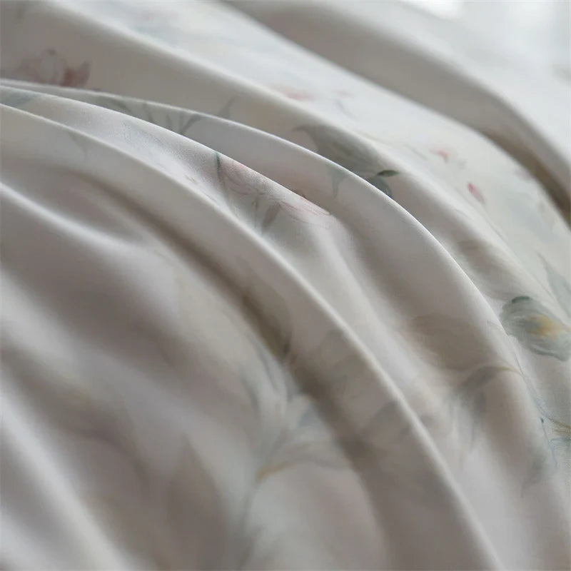 600TC Lyocell Duvet Cover Set - Soft Floral Print Bedding Set, Breathable Cooling Bed Sheet with Pillowcases for Queen/King Size