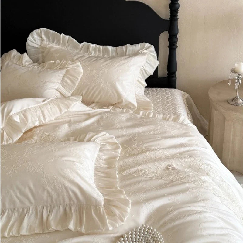 French Exquisite Style Bedroom Tencel Cotton Bed Four Piece Set Pure Cotton Duvet Cover Butterfly Embroidery Jacquard Bed Cover