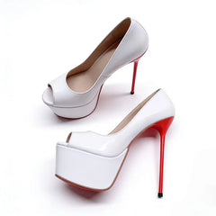 White patent leather peep toe Pumps