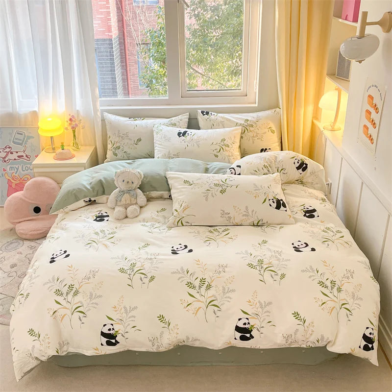 Spring 100% Cotton Duvet Cover Set Fashion Floral Printed Queen Bedding Set