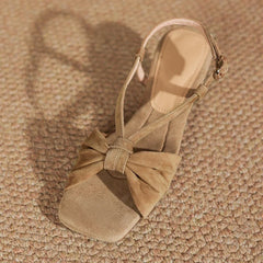 sheep suede square toe open toe high-heeled elastic belt buckle fish mouth sandals