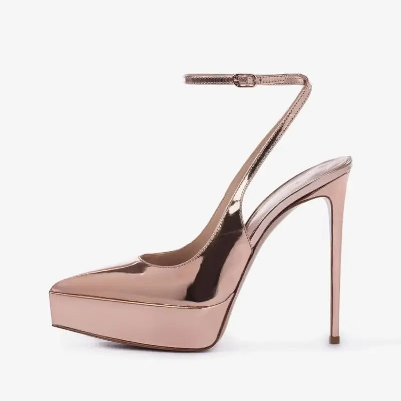 rose gold Patent Leather Platform Sandals