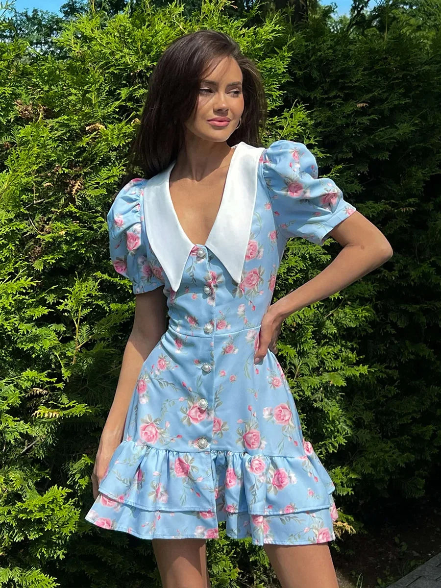 Gweny Puff Sleeves Floral Mini Dress