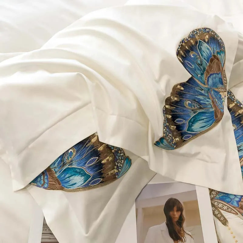1000TC Egyptian Cotton Butterfly Embroidery Luxury Bedding Set