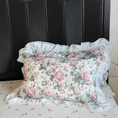 100% Cotton Vintage Countryside Floral Print Ruffle Bedding Set