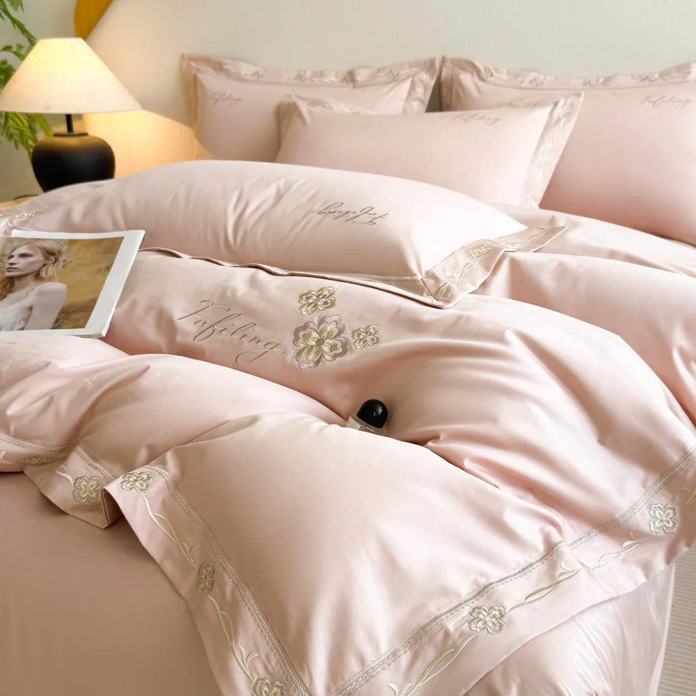 High Quality Long Staple Cotton Embroidery 4 Piece Bedding Set