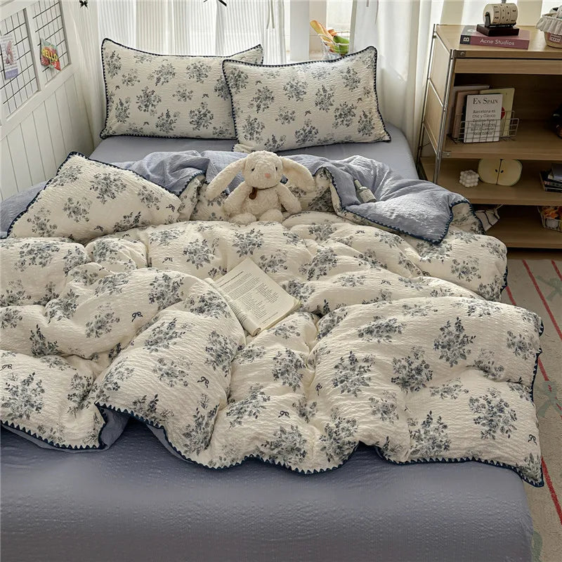 3/4Pcs Skin-friendly Soft Pleated Yarn Bedding Set