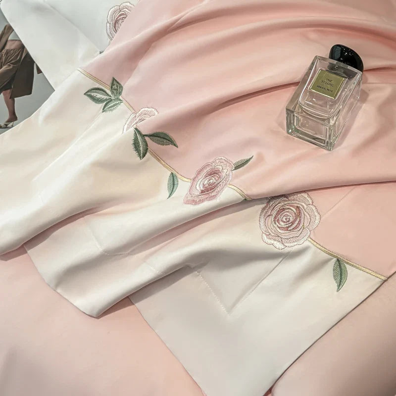 100% Cotton Rose Flowers Butterfly Embroidery Bedding Set