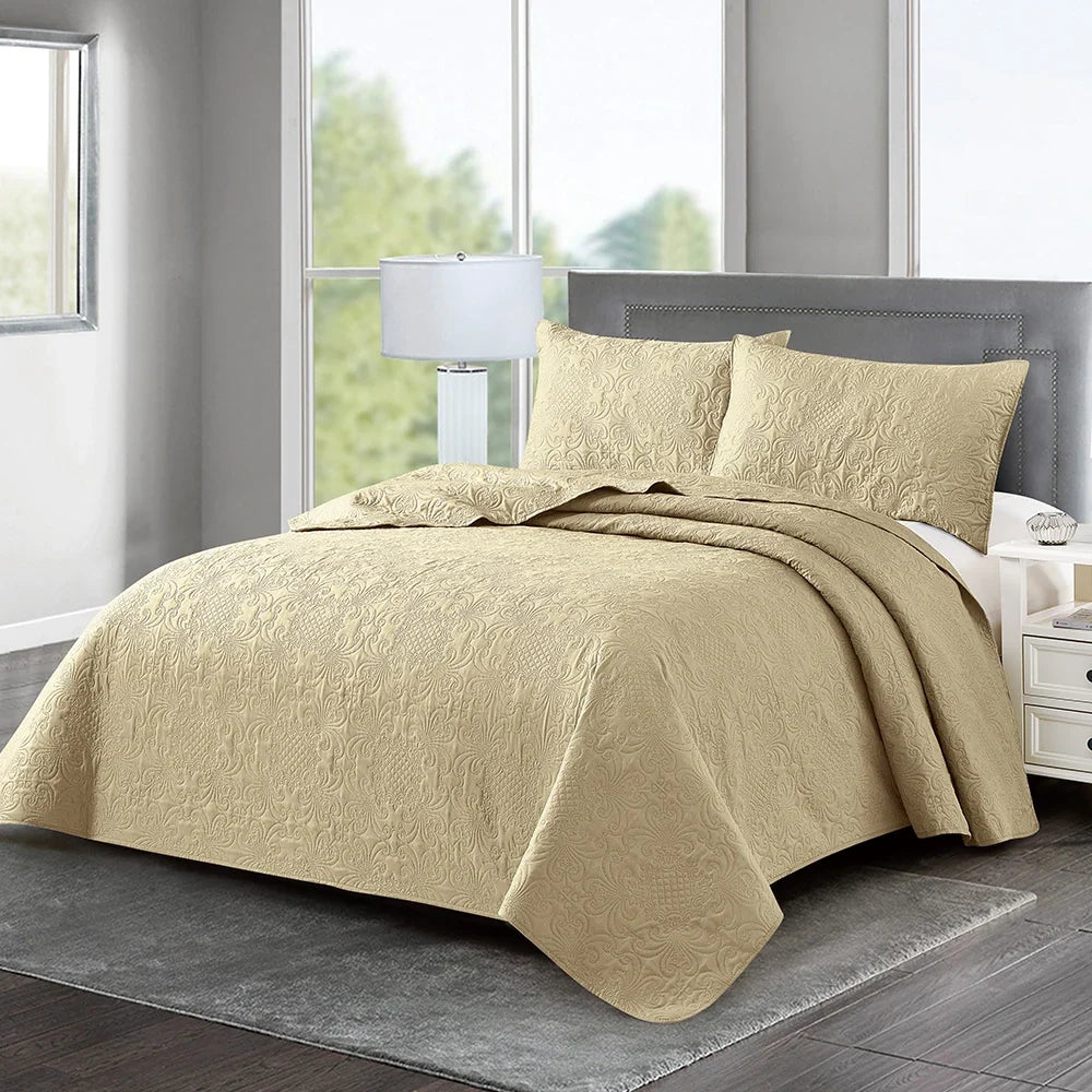 3pcs Luxury Quilted Microfiber Bedspread Coverlet Bedding Set