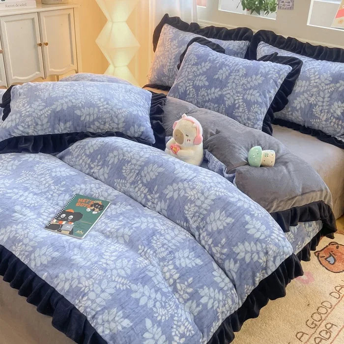 French Style Korean Lace Milk Velvet Bedding Set
