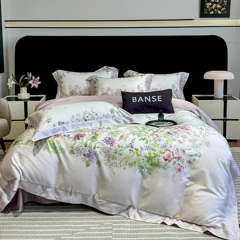 1000TC Lyocell Cotton Flowers Plant Prints Luxury Bedding Set