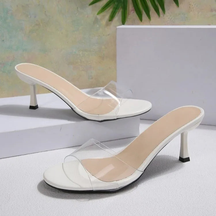 Sexy PVC Transparent High-heeled Slippers Women Open Toe Slide Sandals
