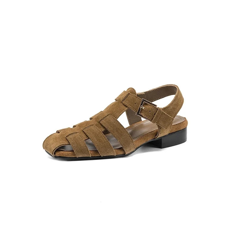 cow suede round toe low Heel
