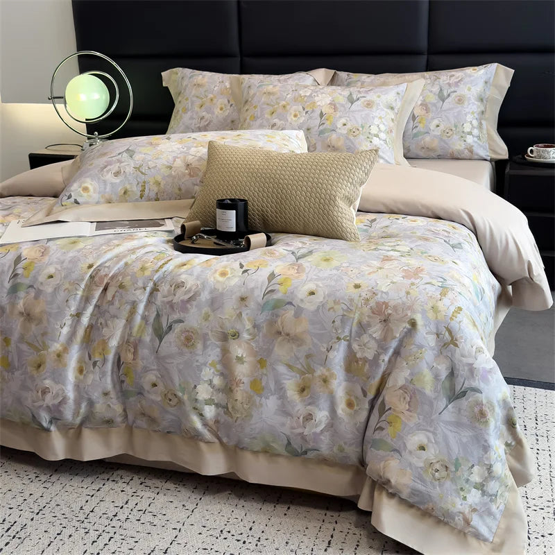 1000TC Egyptian Cotton Flowers Print Luxury Digital Printing Bedding Set
