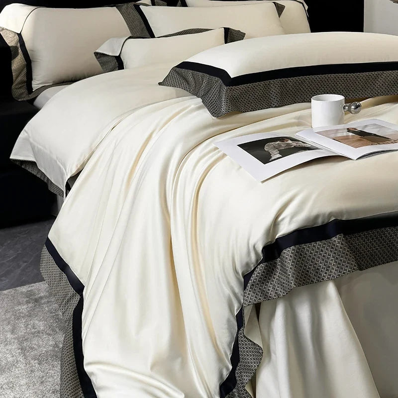 4Pcs Premium 1000TC Egyptian Cotton Simple Solid Color Bedding Set