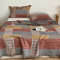 Ultra-Soft Travel Shawl Beach Cover-Up Lightweight Throw Blanket 4-Layer Cotton Gauze A Grade Blanket with Tassels Pillowcases