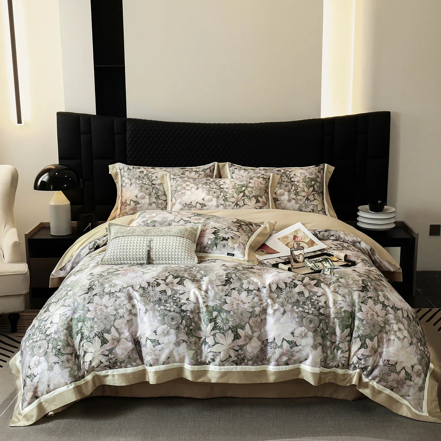 Flowers Print Luxury Queen King Size Bedding Set