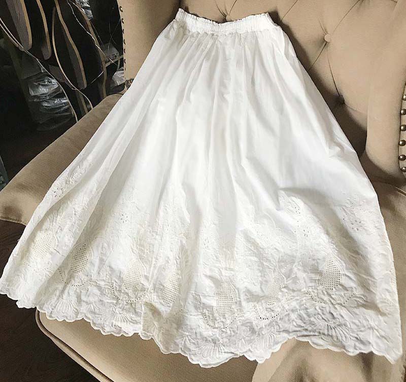 White Cotton Broderie Anglaise Embroidered Cottagecore Skirt