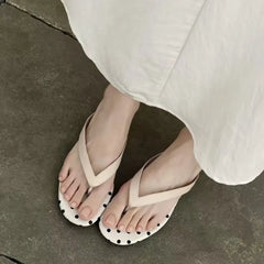 Women Clip Toe Flip Flop Black White Dress Slide Shoes
