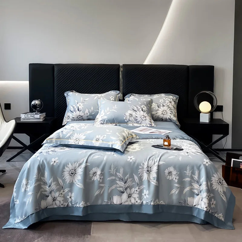 Summer Printed Quilt Set with Pillowcase Washed Cotton Bedding Set