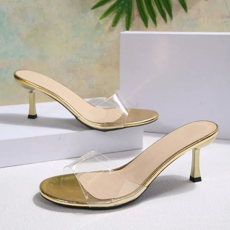 Sexy PVC Transparent High-heeled Slippers Women Open Toe Slide Sandals