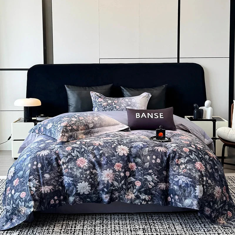 Luxury 1000TC Egyptian Cotton Flowers Prints Oil Painting Style Bedding Set