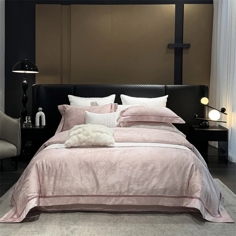 High-End 1000TC Egyptian Cotton Silver Grey Marble Jacquard Design Bedding Luxury Duvet Cover  Flat/Fitted Sheet Pillowcase 4Pcs